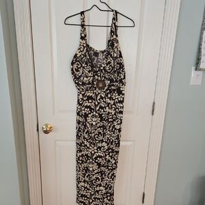 Enfocus Studio Black and Cream Patterned Maxi Dress with Center Accent